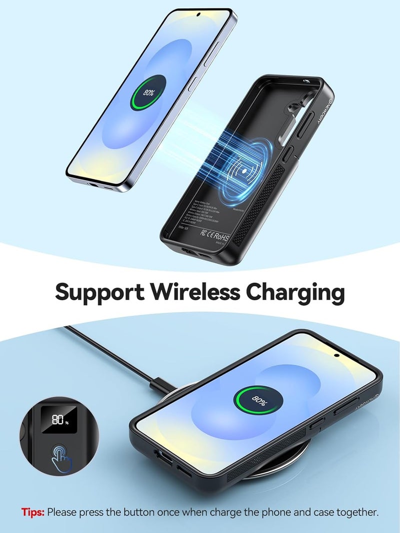 Newdery for Samsung Galaxy S25 Plus Battery Case 6.7", 10000mAh Portable Power Bank with LED Display, Qi Wireless Charger & 20W USB C Fast Charging, Sync-Data Supported Black - Image 4